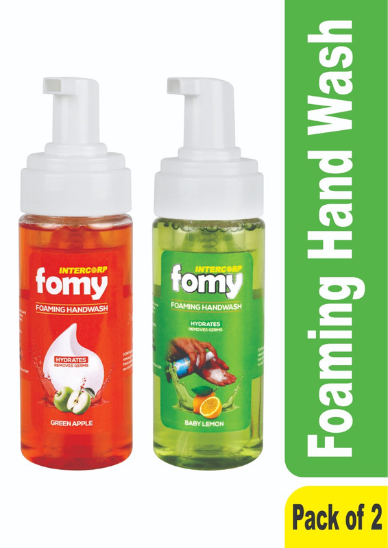 INTERCORP FOMY Antibacterial Soft Refreshing Foam Hand Wash, 160 ml Each (Baby Lemon & Green Apple - Pack of 2