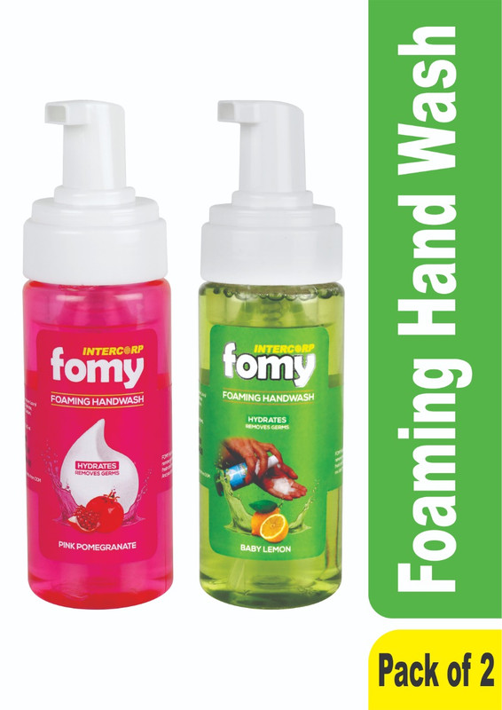 INTERCORP FOMY Antibacterial Soft Refreshing Foam Hand Wash, 160 ml Each (Pink Pomegranate & Baby Lemon - Pack of 2)