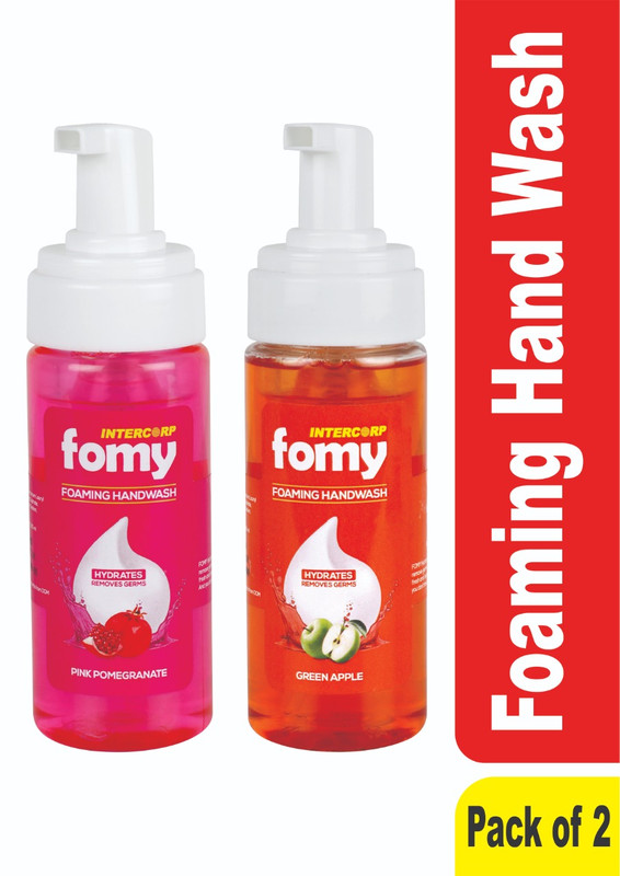 INTERCORP FOMY Antibacterial Soft Refreshing Foam Hand Wash, 160 ml Each (Pink Pomegranate & Green Apple - Pack of 2)