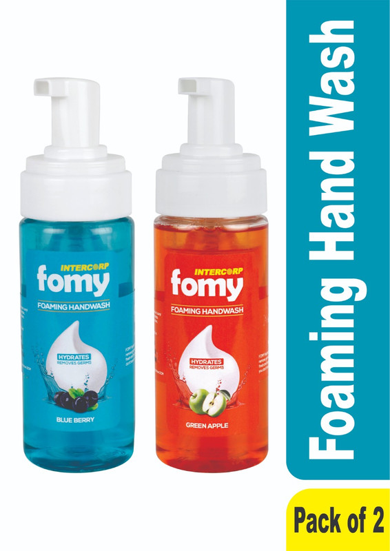 INTERCORP FOMY Antibacterial Soft Refreshing Foam Hand Wash, 160 ml Each (Blueberry & Green Apple - Pack of 2)