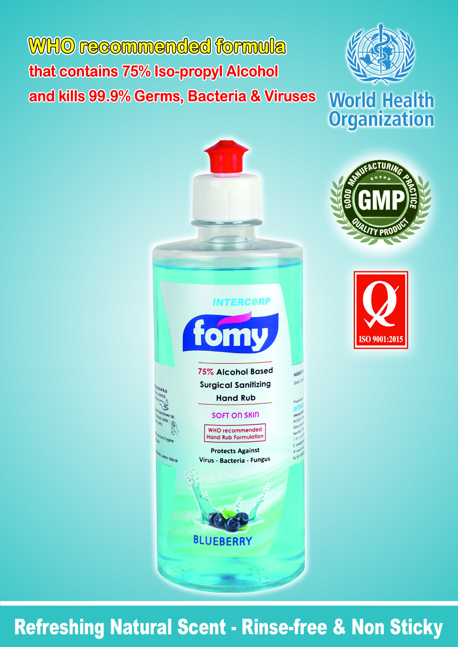 INTERCORP FOMY 75% Isopropyl Alcohol-based Hand Rub Sanitizer and Disinfectant Poster