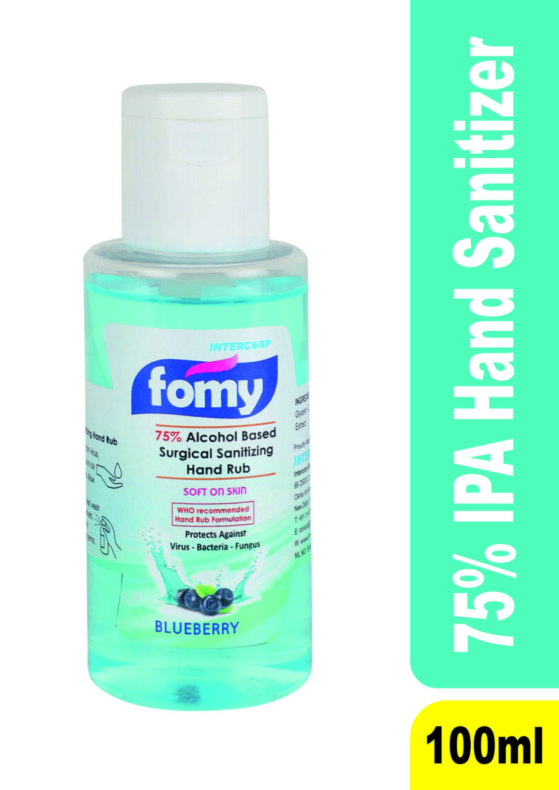 INTERCORP FOMY 75% Isopropyl Alcohol-based Hand Rub Sanitizer and Disinfectant, 100 ml (Blueberry)