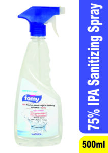 INTERCORP FOMY 75% Isopropyl Alcohol-based Hand Rub Sanitizer and Disinfectant Spray, 500 ml (Natural)