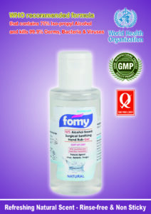 INTERCORP FOMY 75% Isopropyl Alcohol-based Hand Rub Sanitizer and Disinfectant, 100 ml (Natural) Certifications