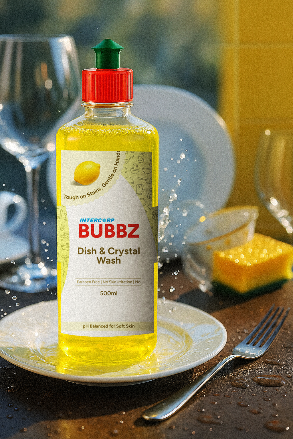 INTERCORP BUBBZ Antibacterial Dish & Crystal Wash Liquid Gel, 500 ML