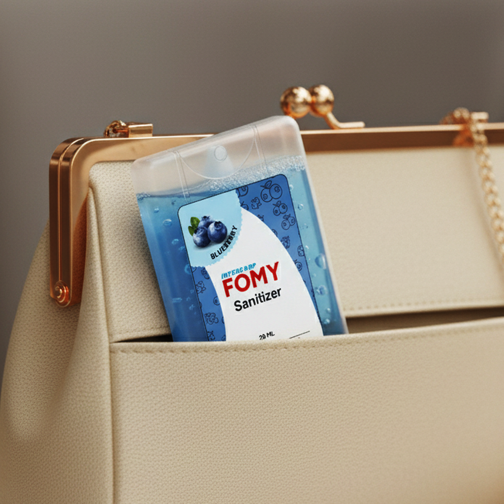 Fomy Pocket Sanitizer Blueberry in Woman's Purse