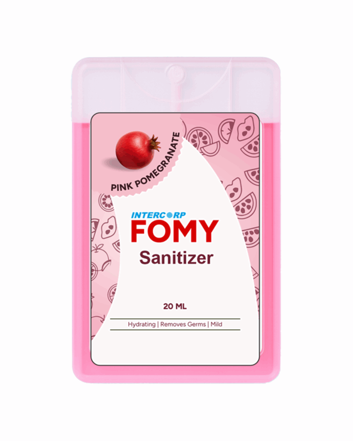 INTERCORP FOMY 75% Isopropyl Alcohol-based Portable Hand Rub Sanitizer and Disinfectant Pocket Spray, 20 ml (Pomegranate)