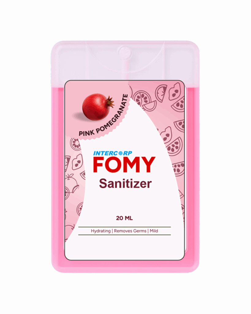 INTERCORP FOMY Alcohol-based Portable Hand Rub Sanitizer and Disinfectant Pocket Spray, 20 ml (Pomegranate)