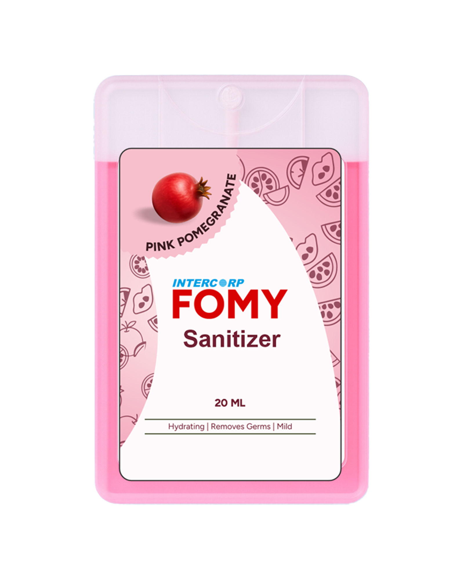 INTERCORP FOMY 75% Isopropyl Alcohol-based Portable Hand Rub Sanitizer and Disinfectant Pocket Spray, 20 ml (Pomegranate)